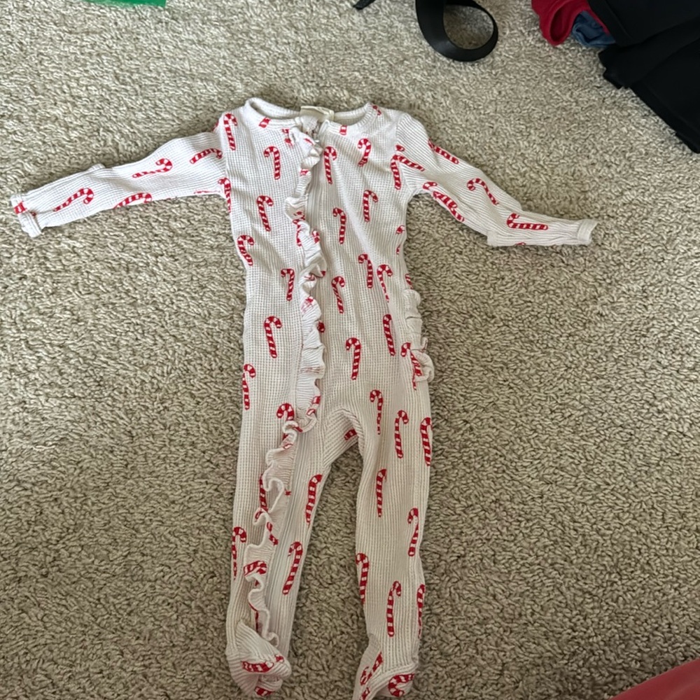 Spearmint Love Candy cane Waffle footie Onesie